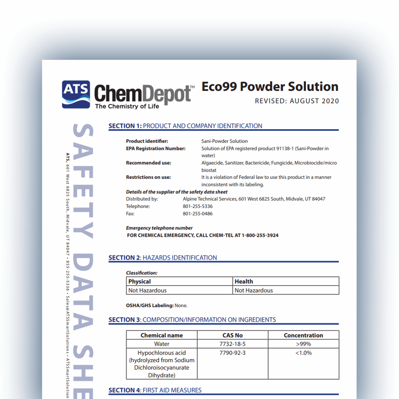 Support for Eco99 ATS ChemDepot Disinfectants & Bulk Chemistry